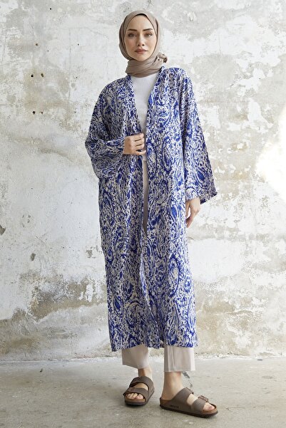 InStyle Coiled Patterned Long Kimono - Blue