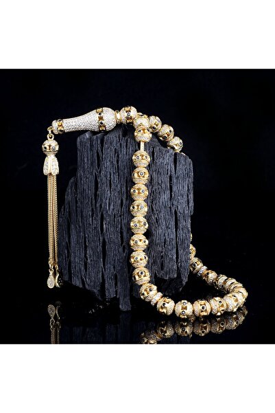 Tesbihsepetim ALTIN KAPLAMALI MİKRO ZİRKON TAŞLI 925 AYAR GÜMÜŞ TESBİH