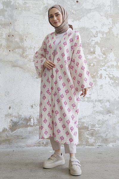 InStyle كيمونو طويل بنمط عرقي - وردي