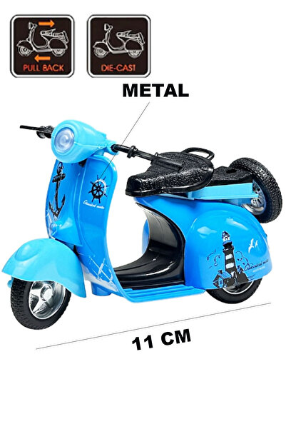 Toyaş Pull Drop 1:14 Die-Cast Clasic Metal Motorcycle Scooter Vintage Blue Gift Vehicles Toy Motos