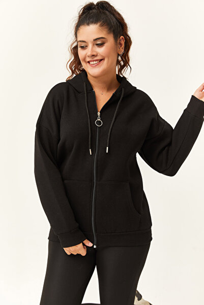 Ebsumu Γυναικείο φούτερ με φερμουάρ, χοντρό μαύρο φούτερ