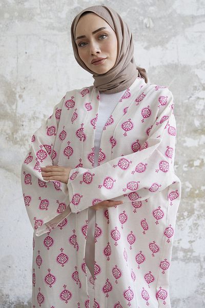 InStyle كيمونو طويل بنمط عرقي - وردي