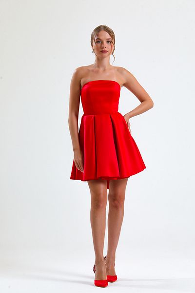 Tangül&Ali'S Moda Evi Red Strapless Mini Dress with Bow