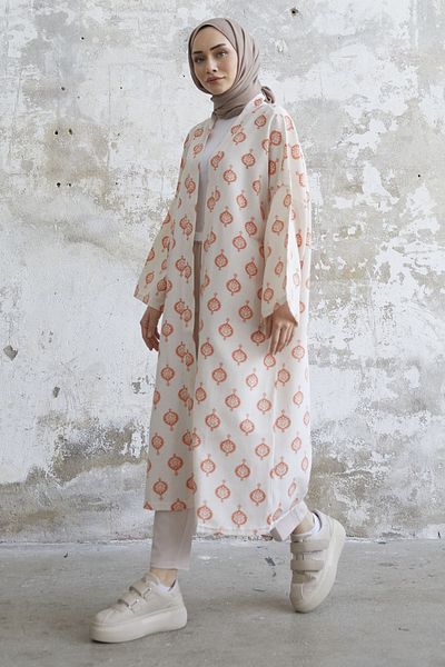 InStyle Ethnic Pattern Long Kimono - Orange