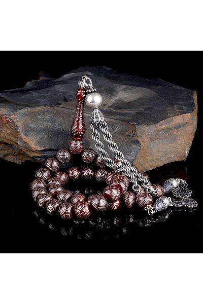 Tesbihsepetim INTENSIVE SILVER EMBROIDERED MASTER WORKING KUKA Rosary