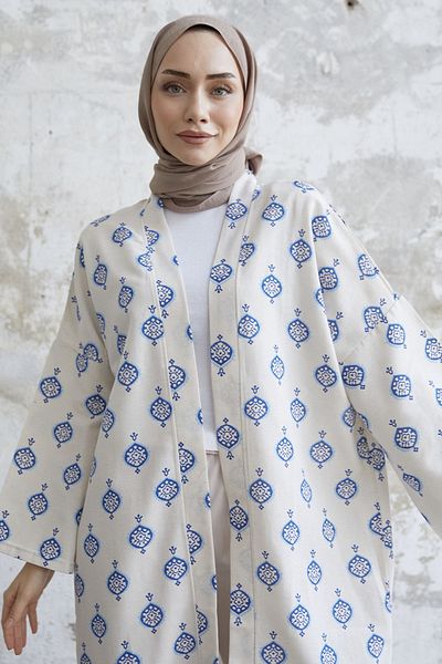 InStyle Ethnic Pattern Long Kimono - Indigo