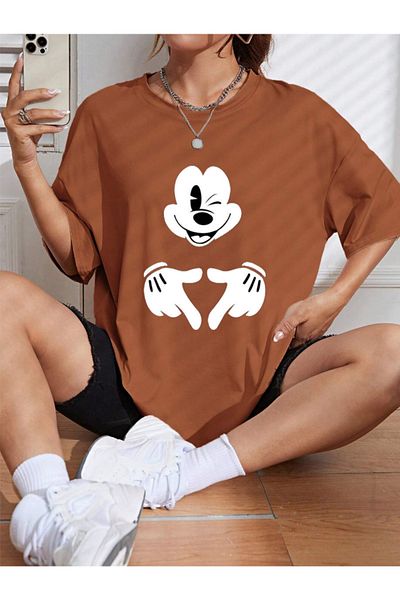 Revasser Unisex Dámské/Muži Mickey Mouse Barevné Potištěné Oversize Bavlna Tričko z česané bavlny