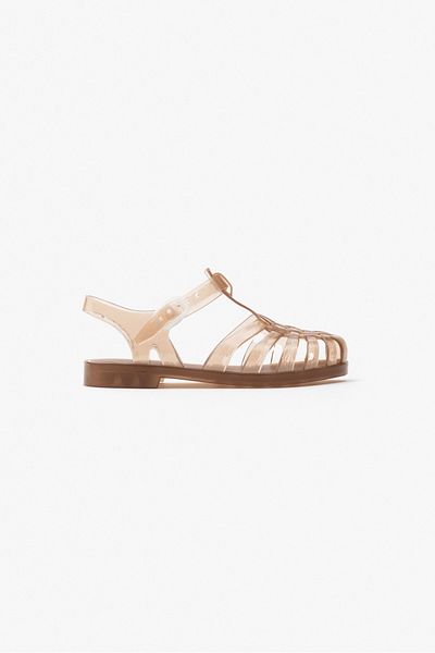 NİŞANTAŞI SHOES Anderline Jr. Erdfarbene, transparente, glitzernde, matte Kindersandalen mit Gürteldetail