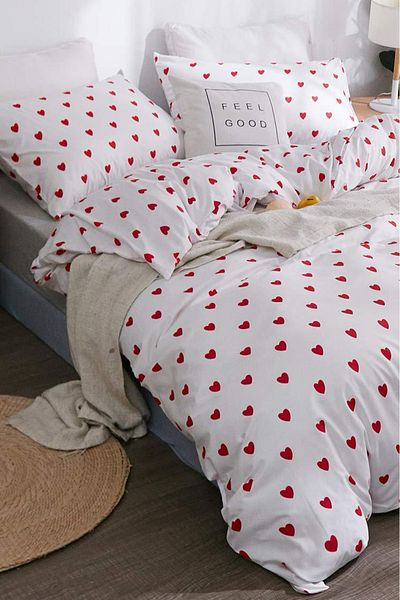 Always Ranforce Red Heart Double Duvet Cover Set