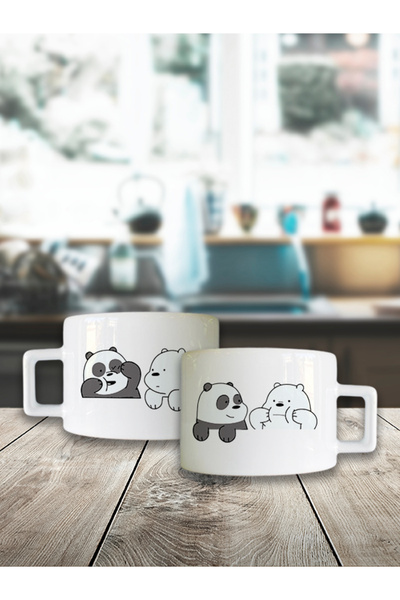 ultima bala İkili Panda ve Ayı Baskılı Nescafe Kupa Bardak