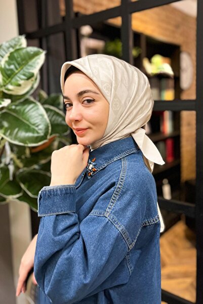 Aker Dama Monogram Jakarlı Eşarp - 1070600-983 - Taş Rengi