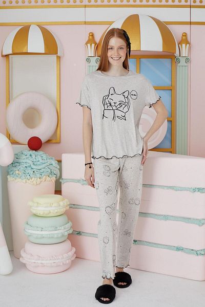Sevim Set de pijamale cu mânecă scurtă, bej melange C7T2N751
