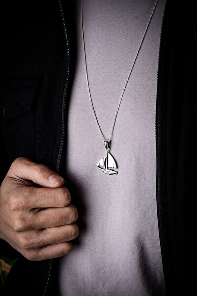 Ebrar Silver Gümüş Yelkenli Gemi Erkek Kolye 925 Ayar Gümüş Yelkenli Gemi Figürlü Erkek Kolye Taşsız Kolye