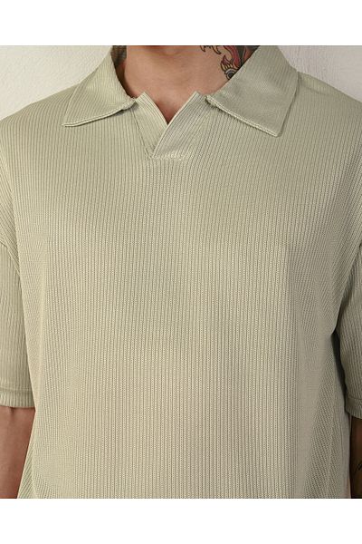 İLKCET MODA Ανδρικό μπλουζάκι με γιακά Oversize