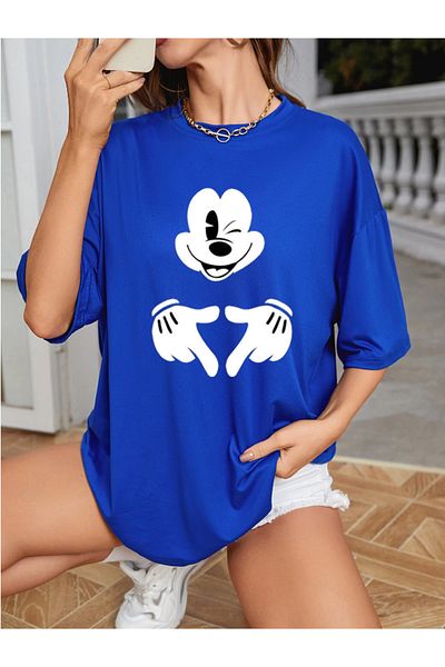 Revasser Unisex femei/bărbați Mickey Mouse colorat personalizat imprimat oversize bumbac pieptănat tricou din bumbac