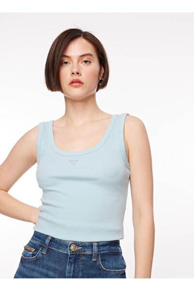 Guess Bustieră pentru femei cu gât polo Ice Blue W3YP68KA0H1-G79I