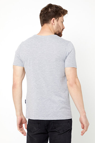 mmetalic Ανδρικό μπλουζάκι σε γκρι βασική εφαρμογή, βαμβακερό κοντό μανίκι με λαιμόκοψη