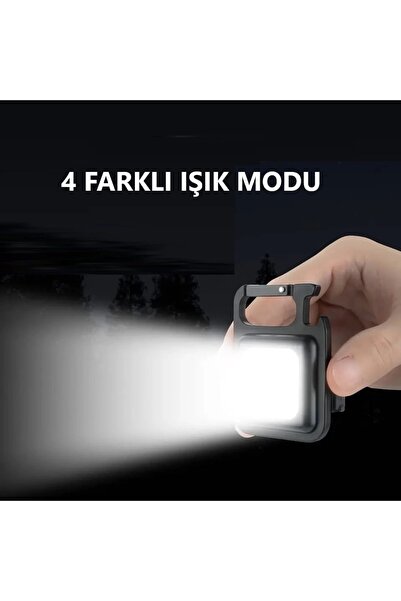 Hubstein Led Anahtarlıklı El Feneri Şişe Açacağı Usb’li Şarj Edilebilir Cep Boy Cob Led