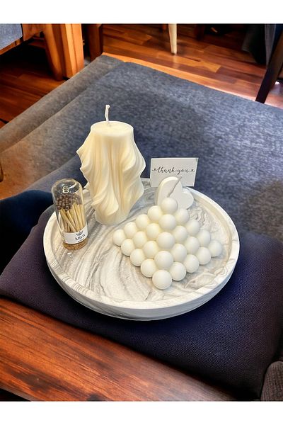 Miya Art Studio Marble Pattern Decorative 21 cm Round Candle, Flower Pot and Jewelry plate, candle holder, organizer plate bowl tray
