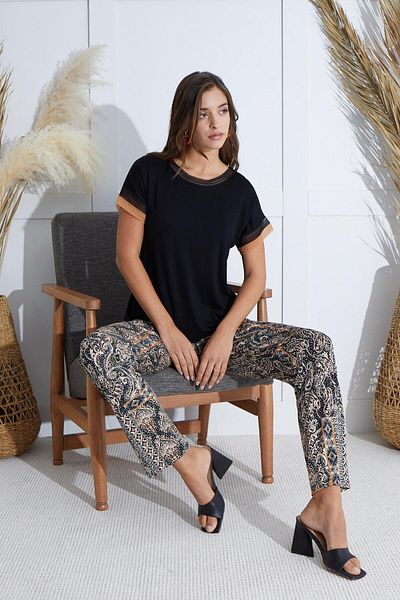 Sevim Women's Short Sleeve Black Pajamas Set C7T7N651