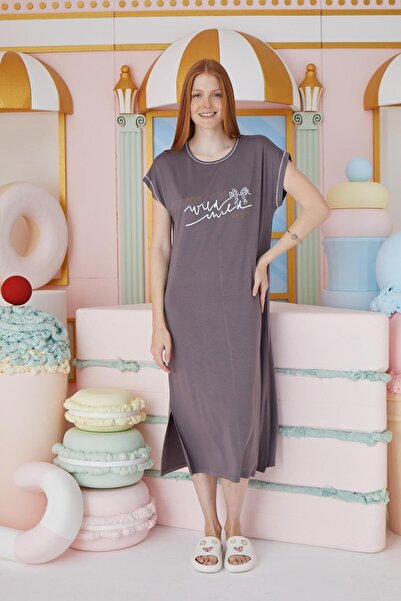 Sevim Rochie de damă cu mânecă scurtă gri închis C6T4N751