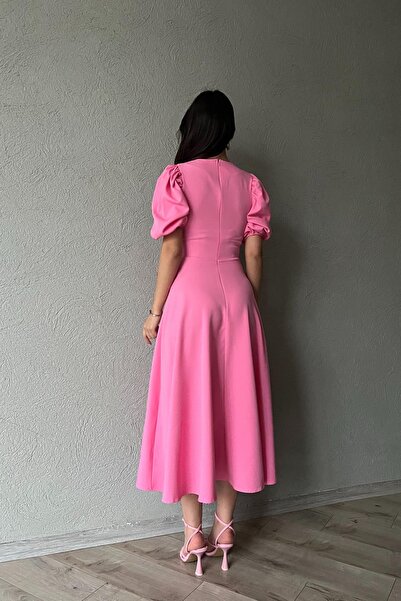 Seda Yalçın Atelier Růžové sukně s balónkovým rukávem rozšířené šaty