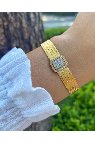 bestmysilver Kadın Gümüş Bagetli 5 Sıra Hasır Bileklik