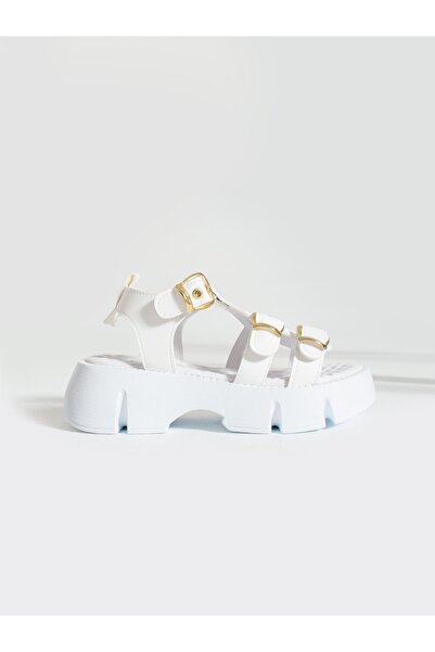 Alemdar Shoes White Buckle Detail Women's Sandals