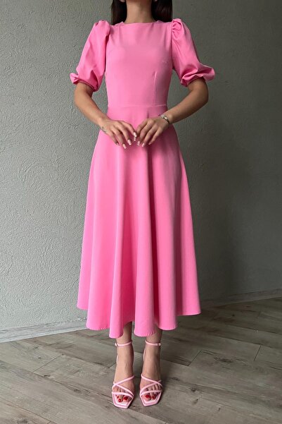 Seda Yalçın Atelier Růžové sukně s balónkovým rukávem rozšířené šaty