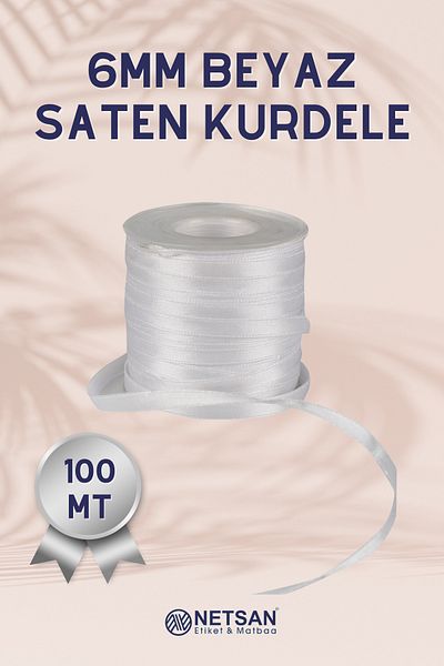 Netsan Etiket White Satin Ribbon 6 Mm 100 Mt