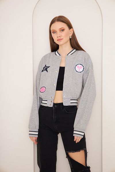 NEWLAKER JF Embroidered Women's Crop College Jacket