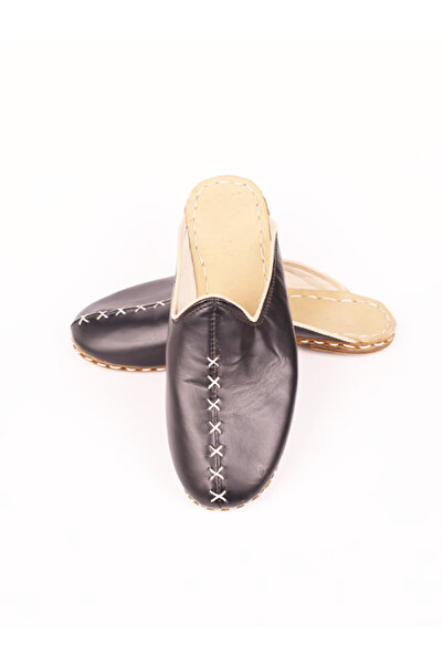 Ertay Deri %100 Hakiki Manda Derisi El Yapımı Siyah Deri Terlik Yemeni Çarıklar