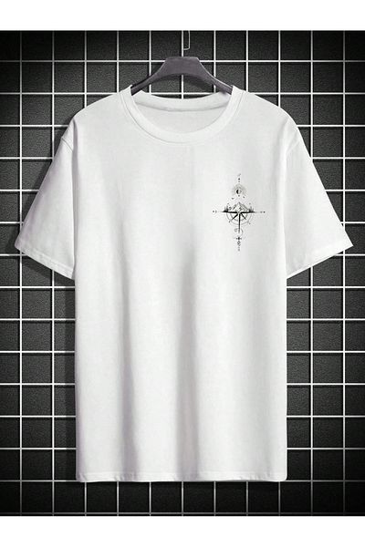 Black Sokak Ανδρικό μπλουζάκι με στάμπα πλάτης Compass Oversize Λευκό