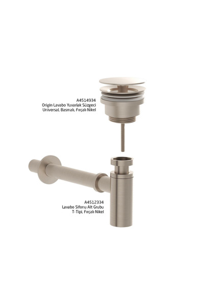 VitrA Origin Lavabo Sifonu Ve Süzgeç Seti - Fırçalı Nikel