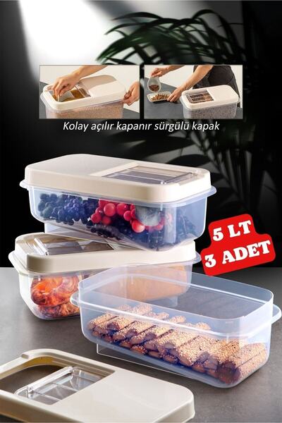Nandy Home Multibox 5 Lt Multi-Purpose Food Container with Easy Sliding Lid, Pulses and etc. Storage Container 3 Pieces