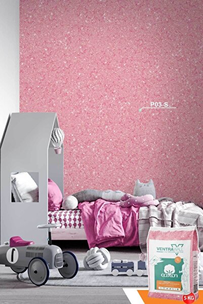 Ventrawall Ipek Sıva | Canlı Sıva | Isı Ve Ses Yalıtımlı Sıva | %100 Pamuk| Pembe |p03-5kg |16,5m²