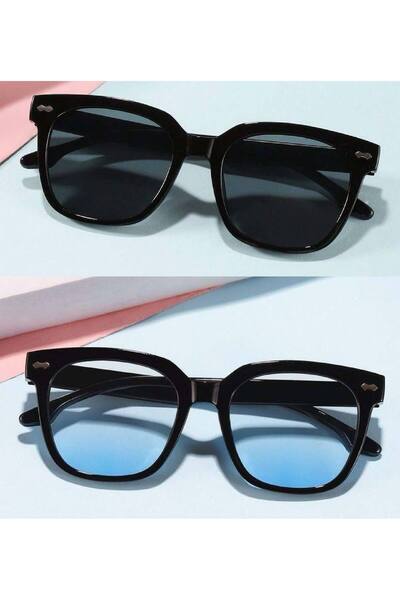 KAMPANİX SET OF 2 NEW SEASON DAILY BLACK-BLUE GLASS UNISEX TREND SUN GLASSES