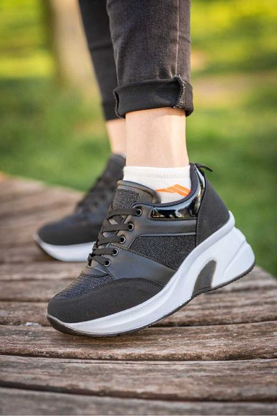 Nubbock Pantofi sport de zi cu zi, negru, alb, cu talpă înaltă, confortabili NK0678