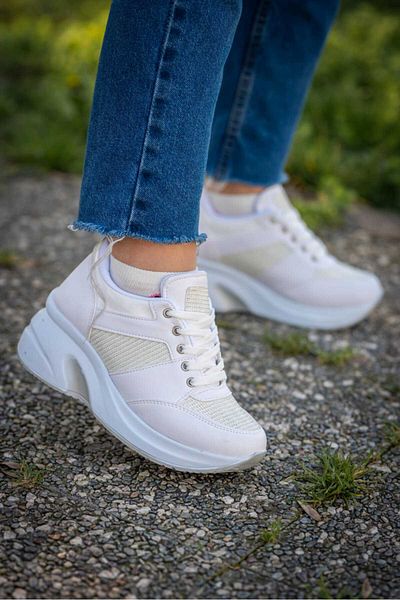 Nubbock Pantofi sport de zi cu zi, albi, cu talpă înaltă, confortabili NK0678