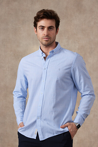 RAVANELLI Men's Cotton Long Sleeve Collar Buttoned Modern Slim Fit Shirt