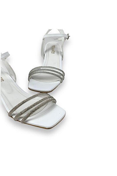 bescobel Women's Telsa White Low Transparent Heel 3-Piece Stone Sandals 5 Cm 213