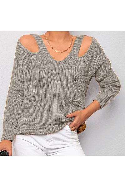 AQE FASHION Pulover tunică de damă, cu decolteu în V, cu bretele, decoltat din piatră