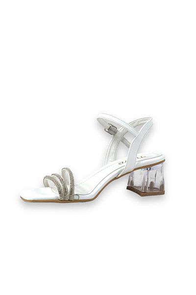 bescobel Women's Telsa White Low Transparent Heel 3-Piece Stone Sandals 5 Cm 213