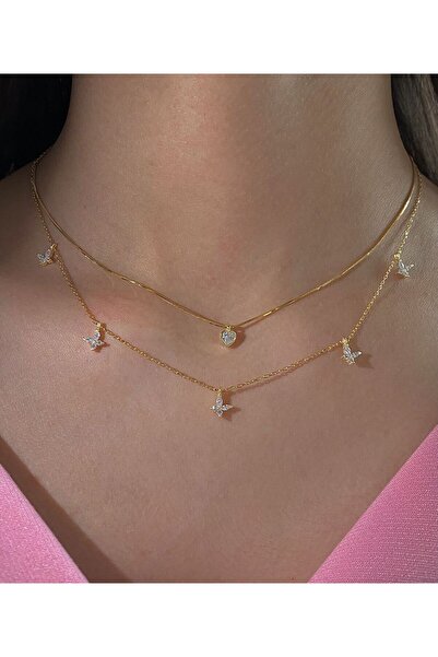 h&b design jewel 925 Ayar Gümüş Gold Mini Kalp Choker