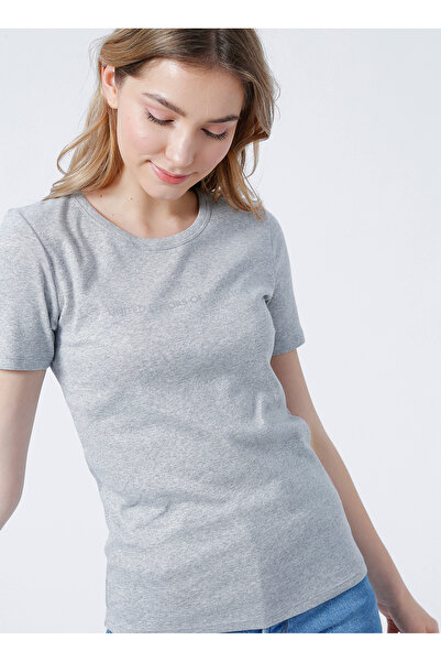 Benetton تي شيرت نسائي رمادي برقبة دائرية 3GA2E16A2
