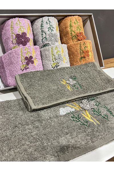 AYHANHOME Embroidery Patterned Boxed Dowry Gift Set of 8 4 Hand Face & 4 Kitchen Towels