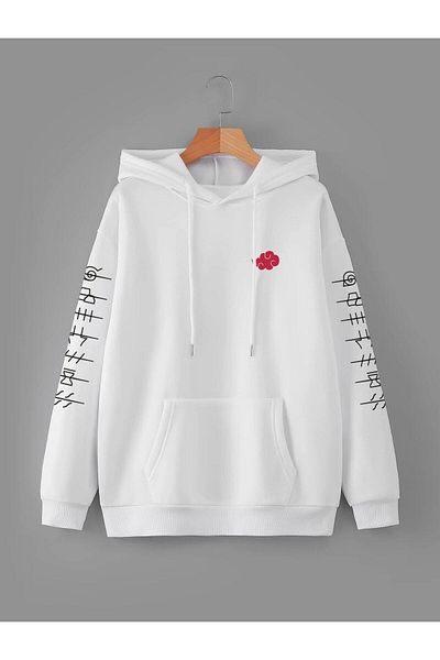 GALASHOP White Naruto Anime Sleeves Printed Unisex Hooded Sweatshirt