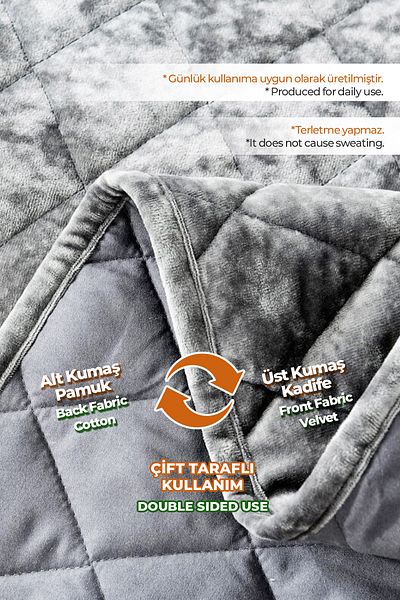 Evlen Home Collection Quilted Velvet Bedspread Set Single Supersoft 2 Piece Soft Fiber Filled Dowry Box Gray