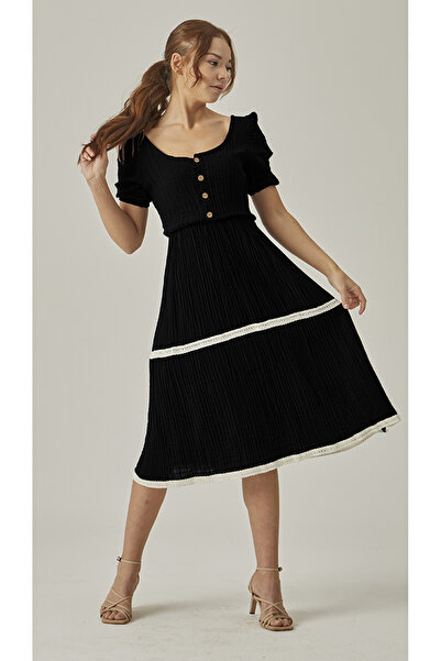 MUTİR فستان موسلين بأكمام البطيخ متوسط الطول