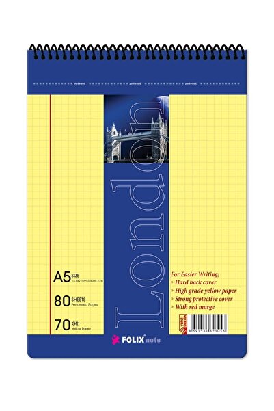 Yağmur London A5 Kareli Spiralli Sarı 80 Yp. Bloknot